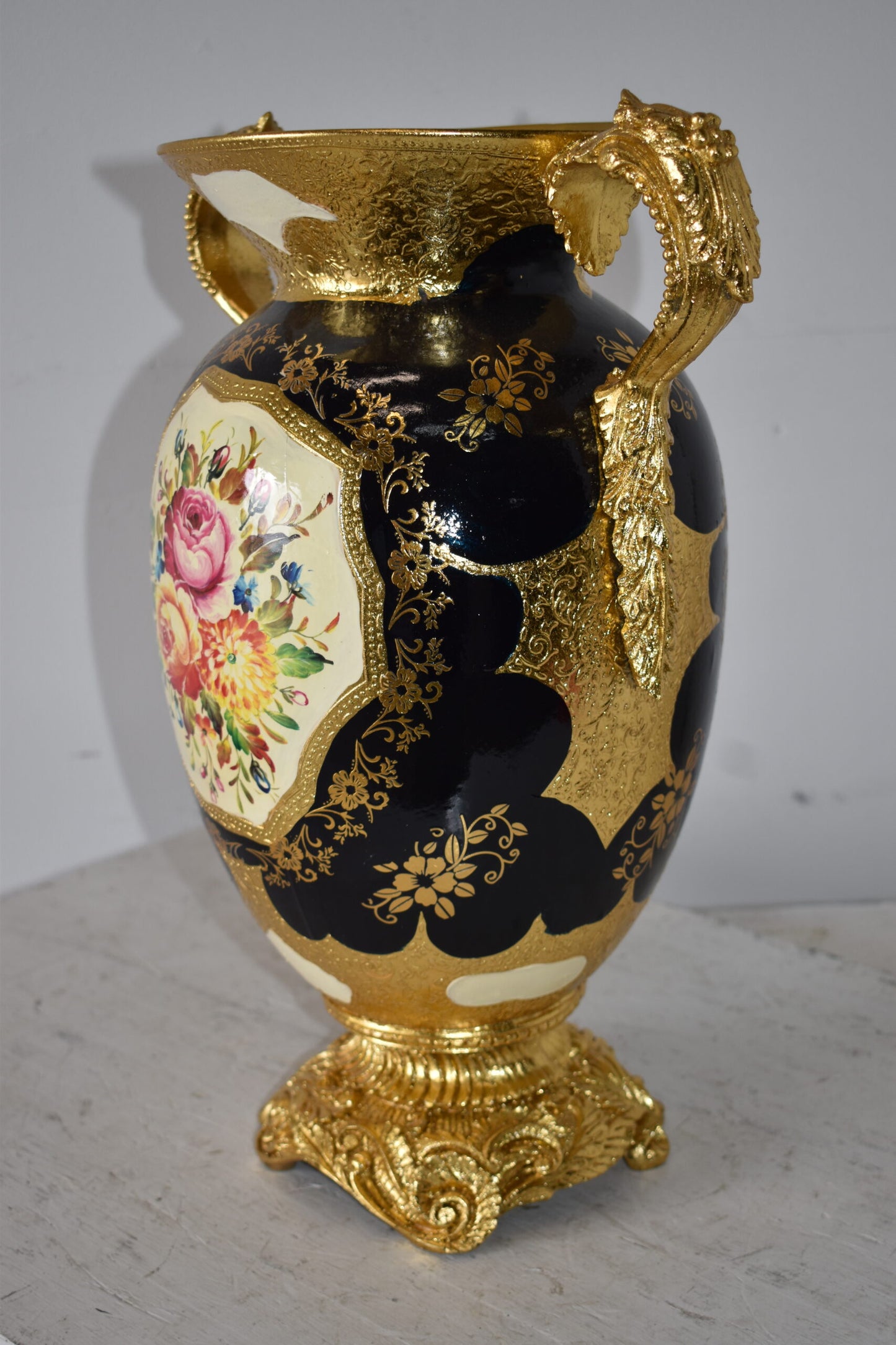 Floral Amphora Designed Decoration Resin Vase Size: 14" x 10" x 18"H