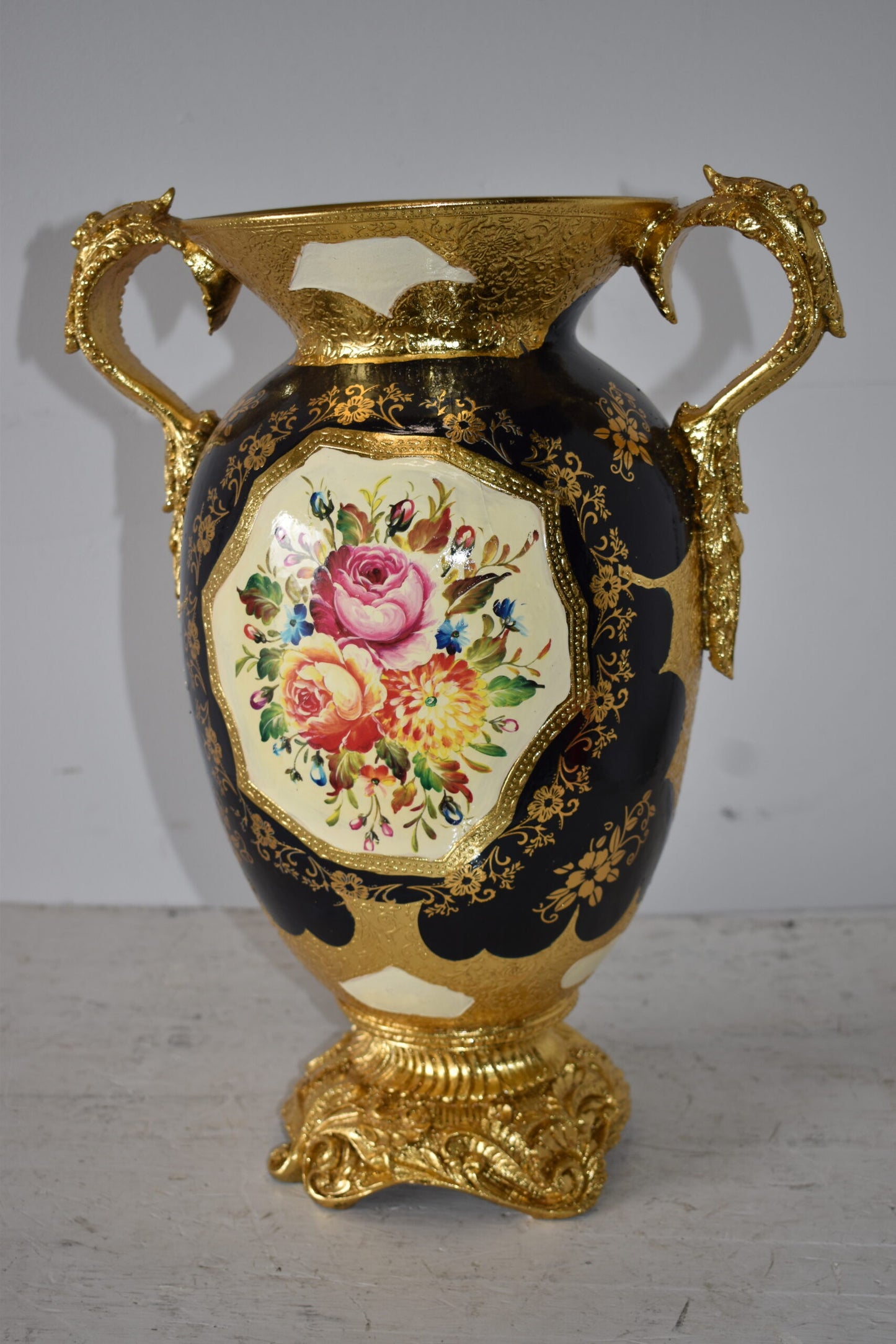 Floral Amphora Designed Decoration Resin Vase Size: 14" x 10" x 18"H