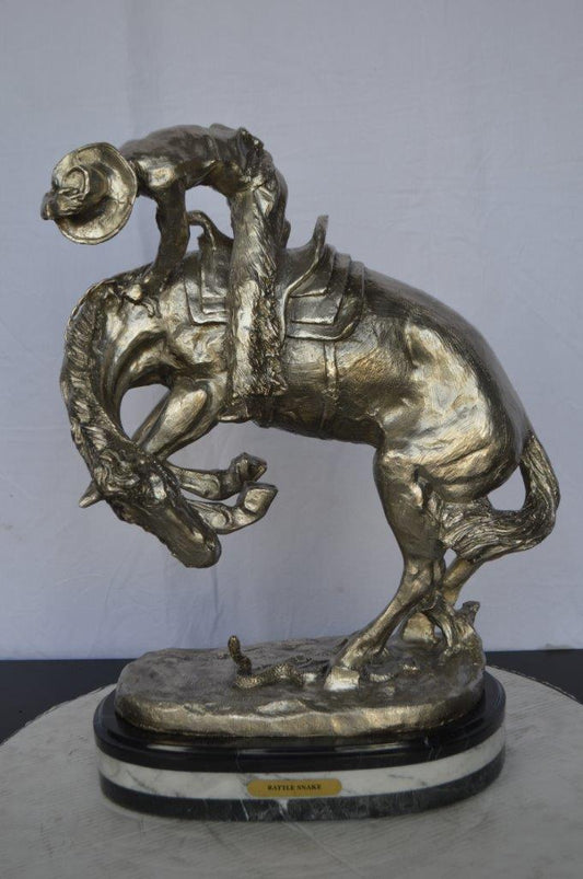 Remington Rattlesnake silver finish Bronze Statue -  Size: 17"L x 11"W x 23"H.