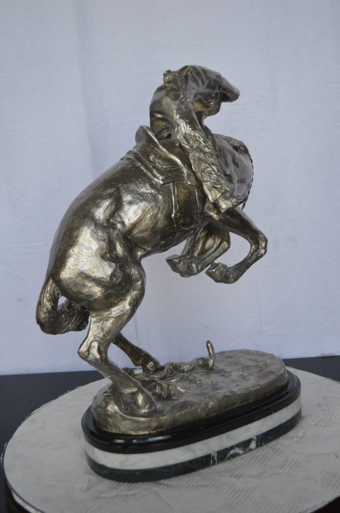 Remington Rattlesnake silver finish Bronze Statue - Size: 17"L x 11"W x 23"H.