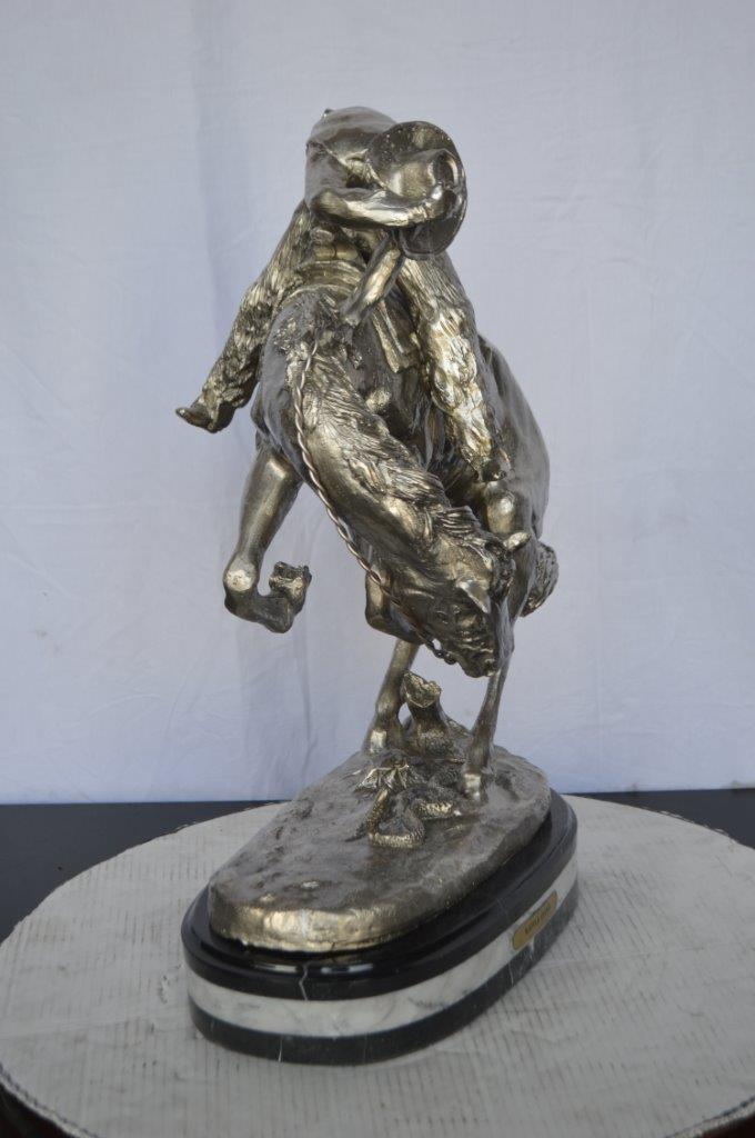 Remington Rattlesnake silver finish Bronze Statue - Size: 17"L x 11"W x 23"H.