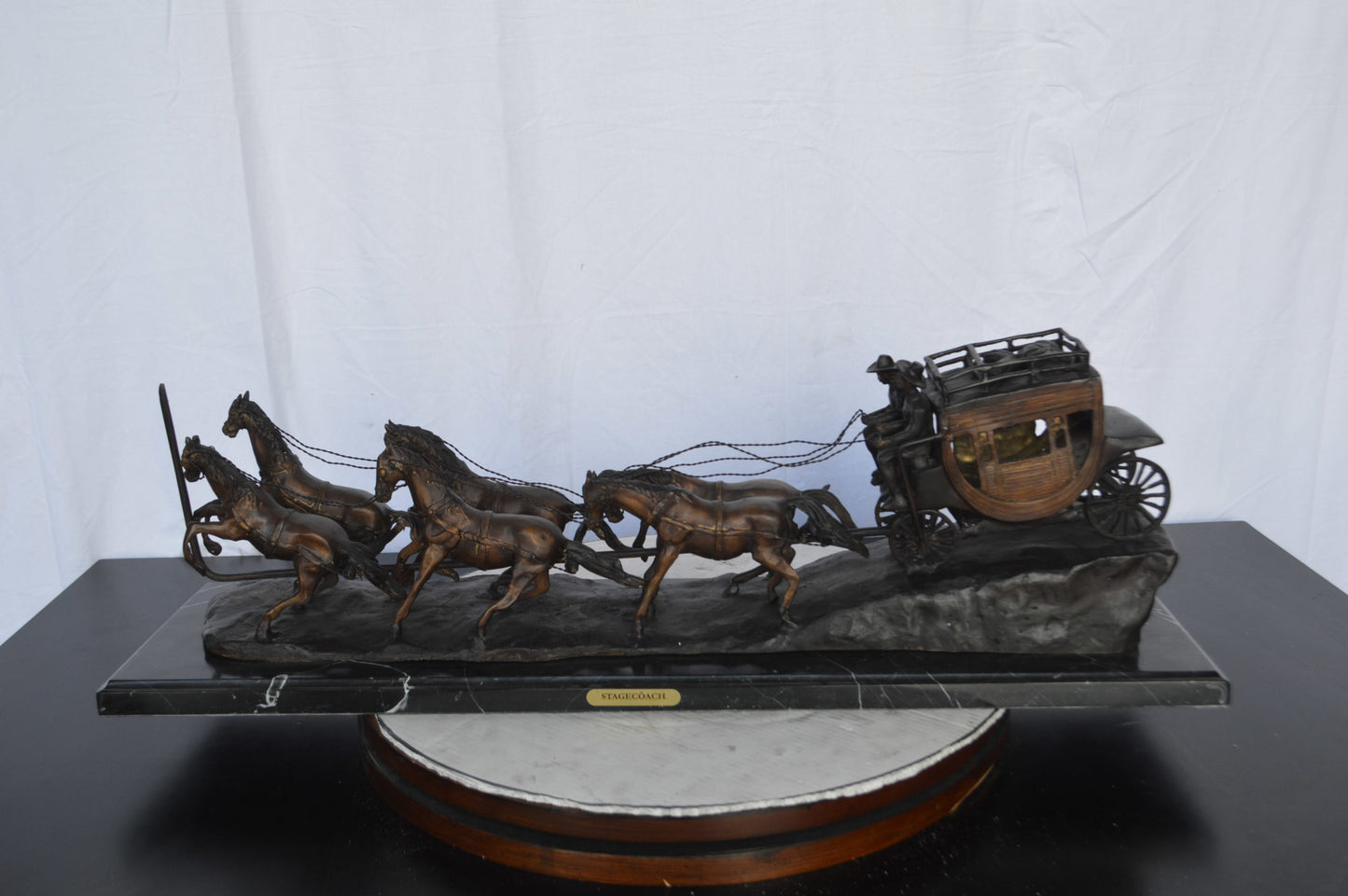 Stagecoach by M. Russell Replica Bronze Statue - Size: 38"L x 10"W x 12"H.