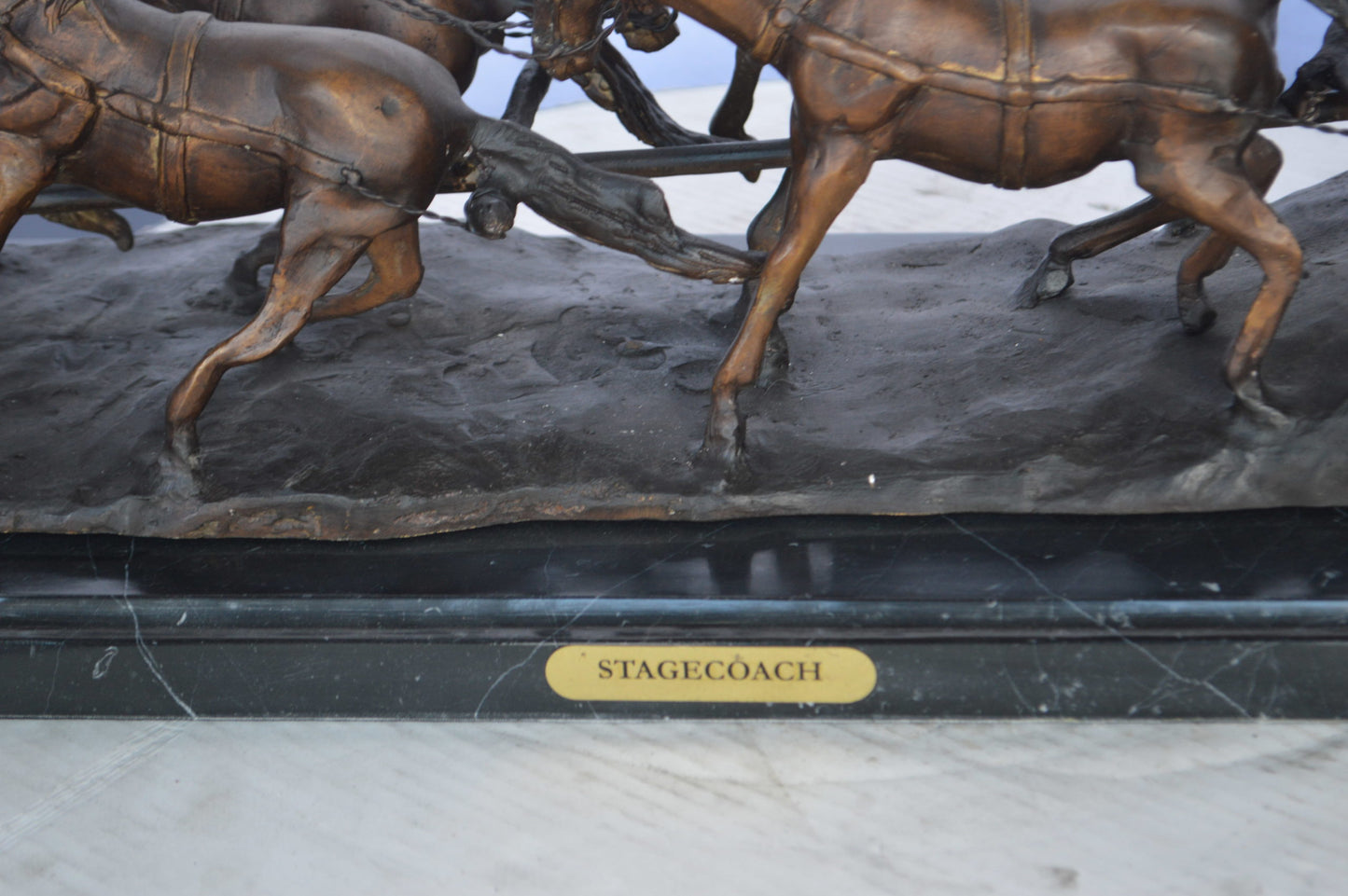 Stagecoach by M. Russell Replica Bronze Statue - Size: 38"L x 10"W x 12"H.