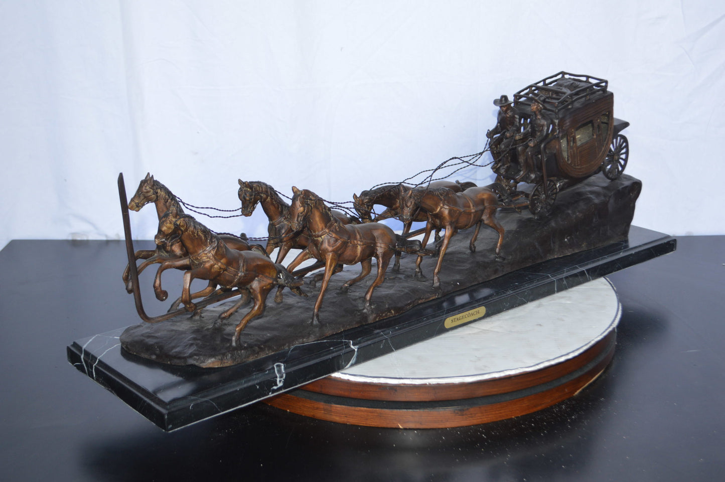 Stagecoach by M. Russell Replica Bronze Statue - Size: 38"L x 10"W x 12"H.