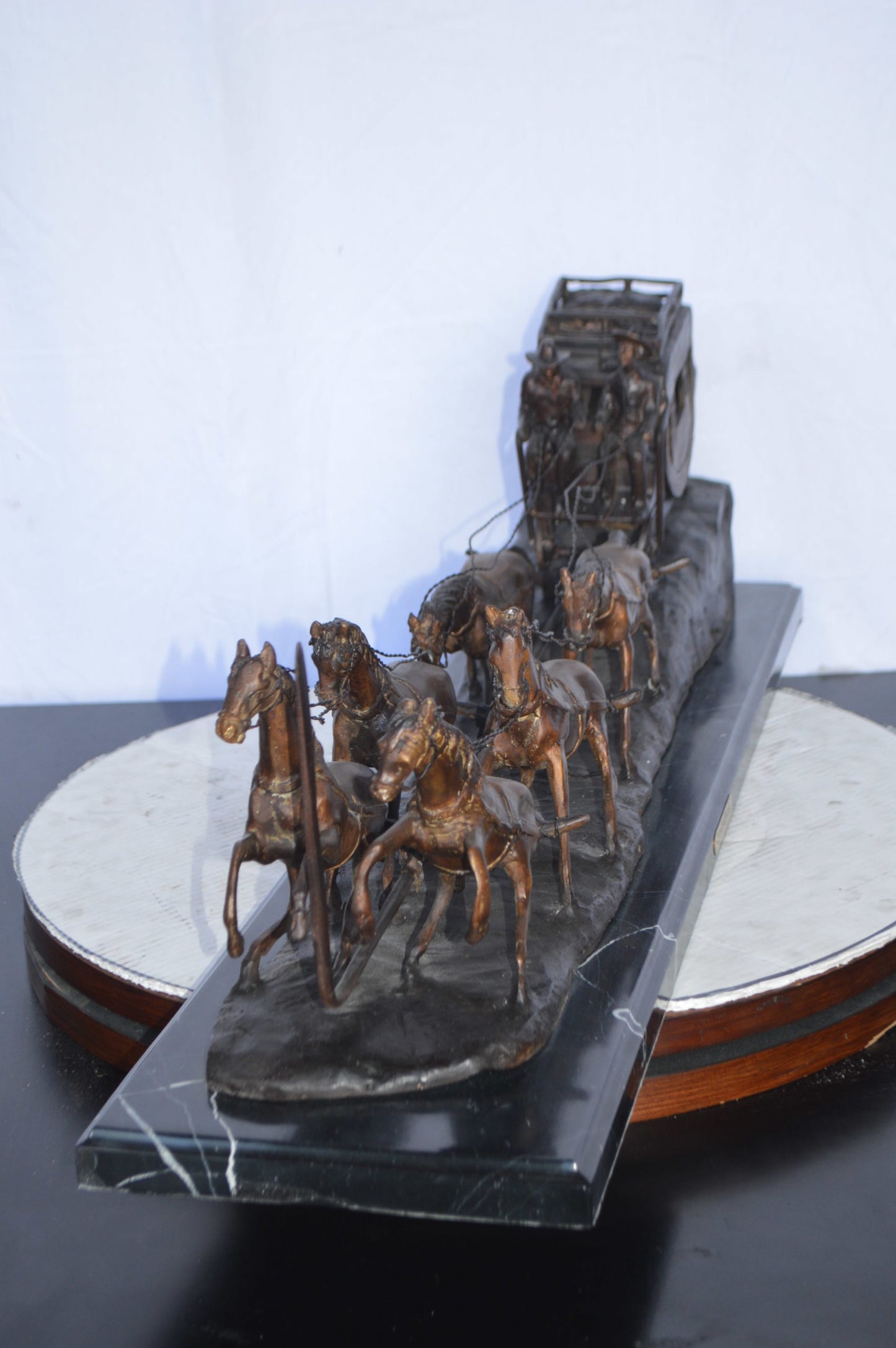 Stagecoach by M. Russell Replica Bronze Statue - Size: 38"L x 10"W x 12"H.