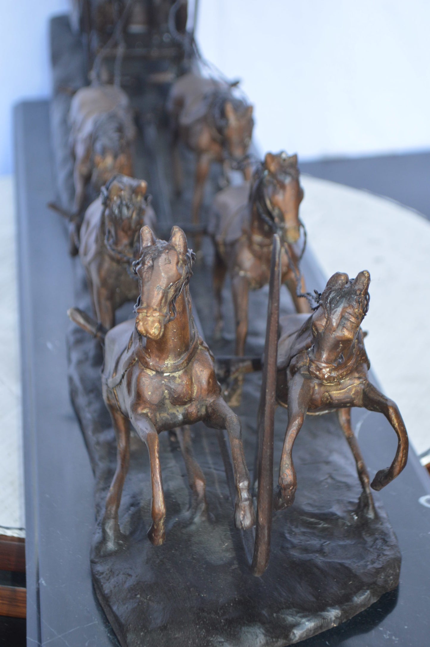 Stagecoach by M. Russell Replica Bronze Statue - Size: 38"L x 10"W x 12"H.