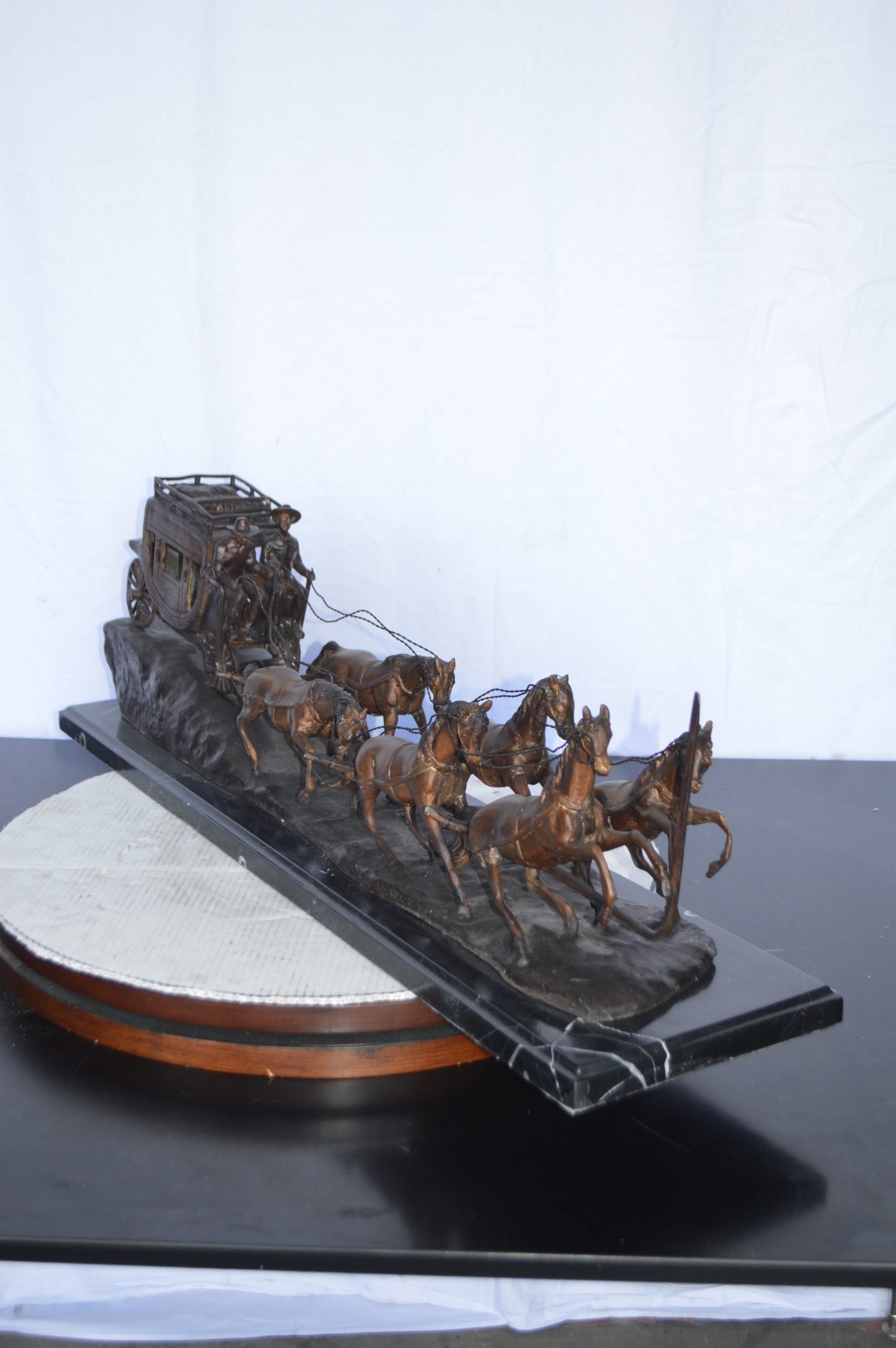 Stagecoach by M. Russell Replica Bronze Statue - Size: 38"L x 10"W x 12"H.