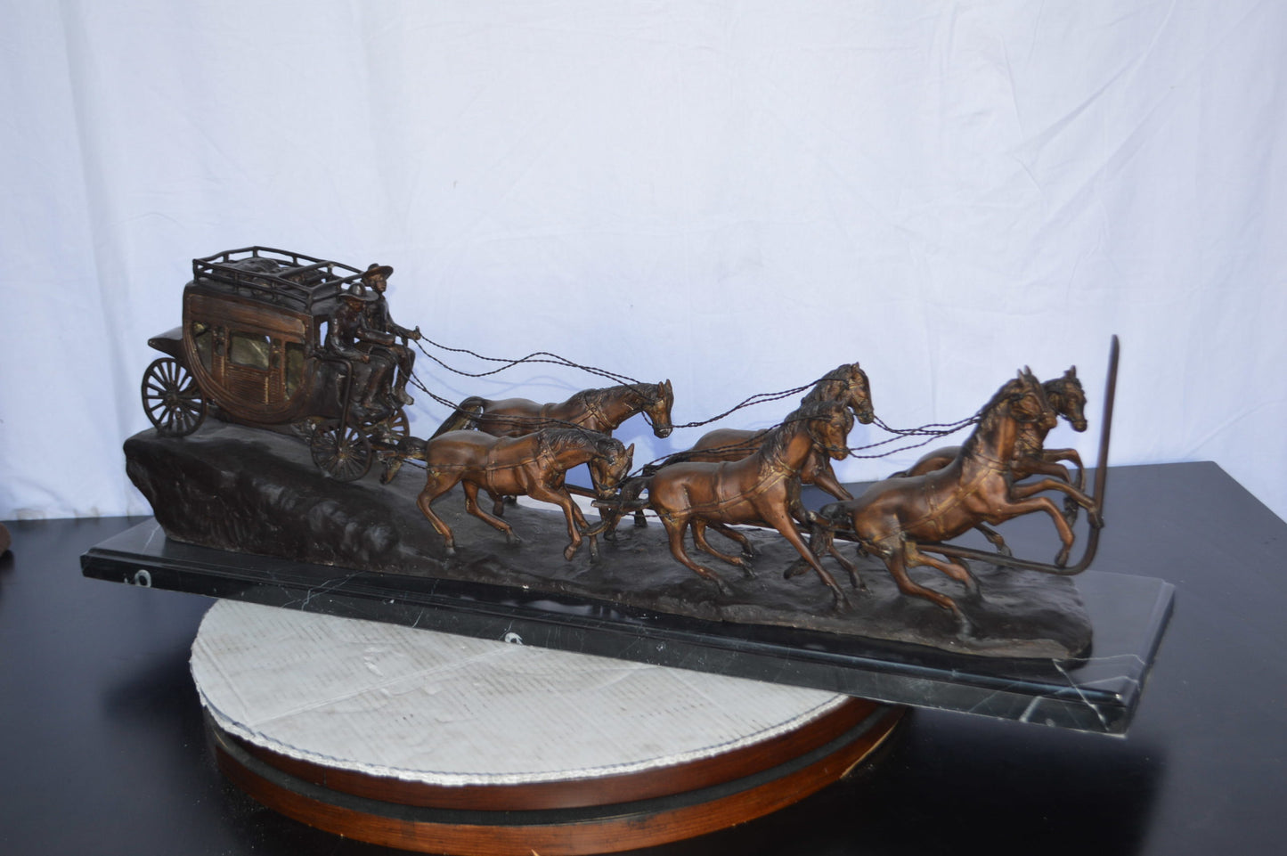Stagecoach by M. Russell Replica Bronze Statue - Size: 38"L x 10"W x 12"H.