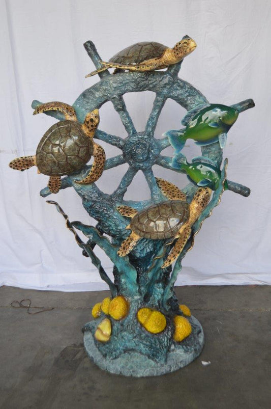Sunken Boat Anchor W Turtles, Fish Bronze Statue -  Size: 39"L x 23"W x 51"H.