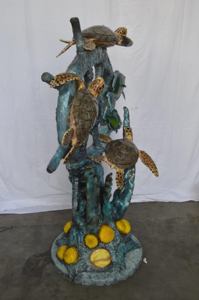 Sunken Boat Anchor W Turtles, Fish Bronze Statue - Size: 39"L x 23"W x 51"H.