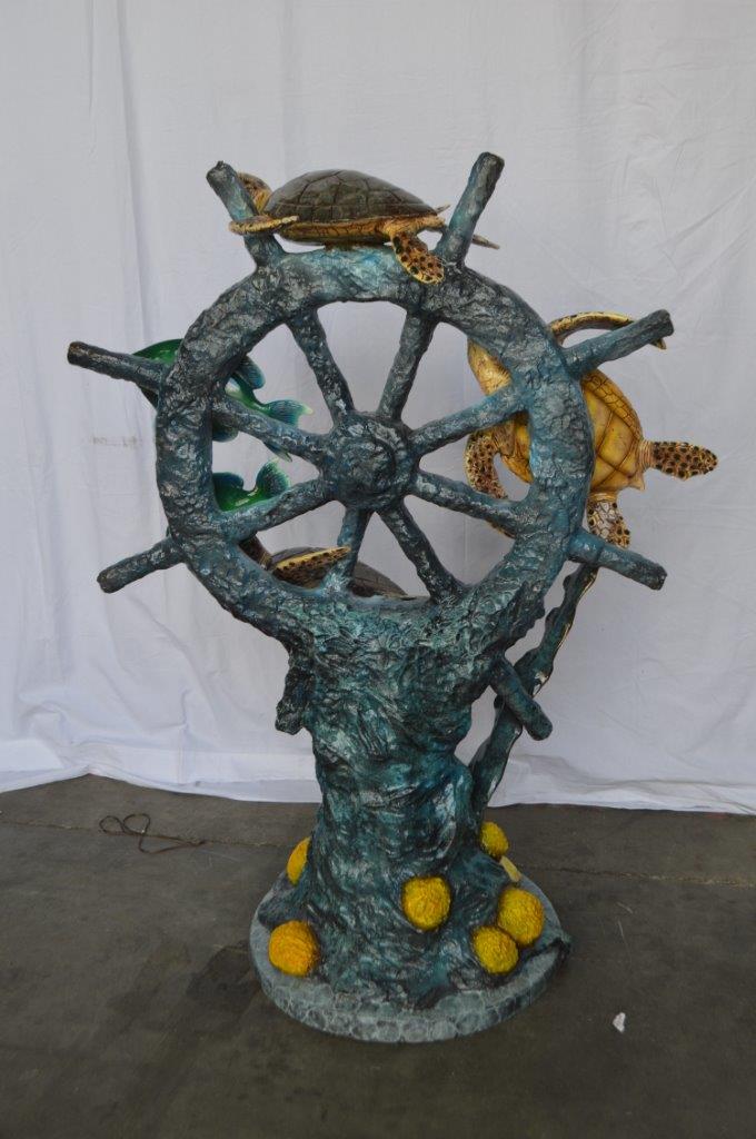 Sunken Boat Anchor W Turtles, Fish Bronze Statue - Size: 39"L x 23"W x 51"H.