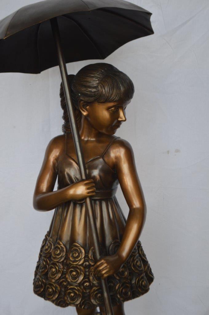 Girl with Elegant Dress W Umbrella Bronze Statue - Size: 22"L x 22"W x 48"H.