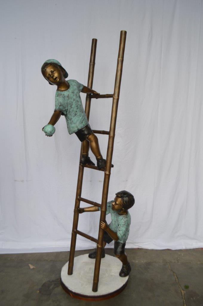 Kids Climbing a Ladder to Pick Apples from a Tree - Size: 34"L x 23"W x 80"H.