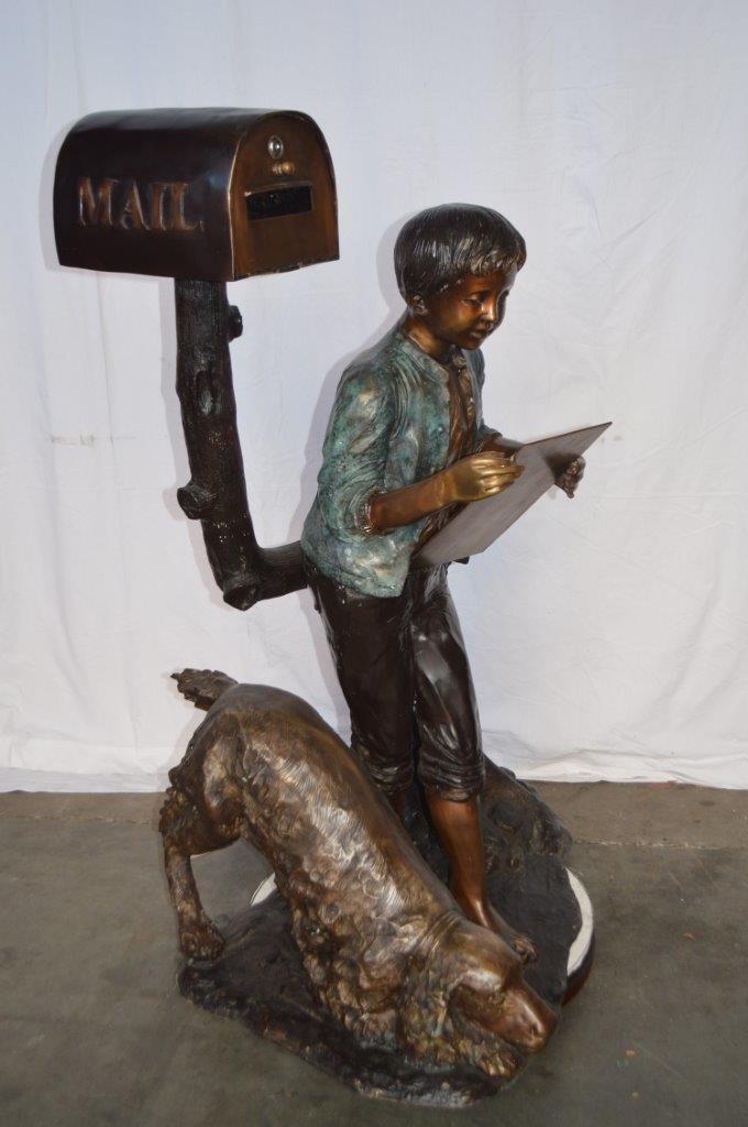 Mailbox - Boy Reading a Letter Bronze Statue - Size: 33"L x 36"W x 54"H.