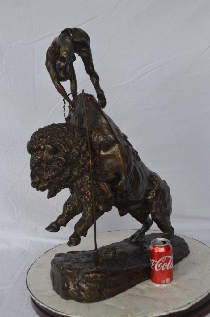 Nifao Bronze Finish Buffalo Horse Remington Inspired Sculpture - Western Decor Statue with Marble Base, Size: 21"L x 13"W x 29"H