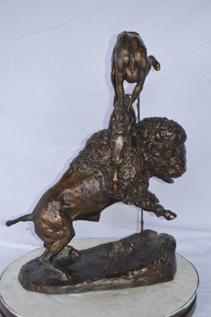 Nifao Bronze Finish Buffalo Horse Remington Inspired Sculpture - Western Decor Statue with Marble Base, Size: 21"L x 13"W x 29"H