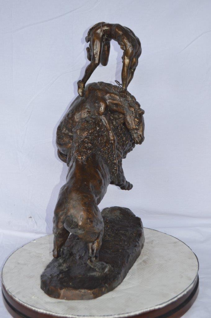 Nifao Bronze Finish Buffalo Horse Remington Inspired Sculpture - Western Decor Statue with Marble Base, Size: 21"L x 13"W x 29"H