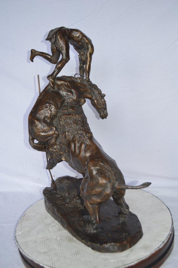 Nifao Bronze Finish Buffalo Horse Remington Inspired Sculpture - Western Decor Statue with Marble Base, Size: 21"L x 13"W x 29"H