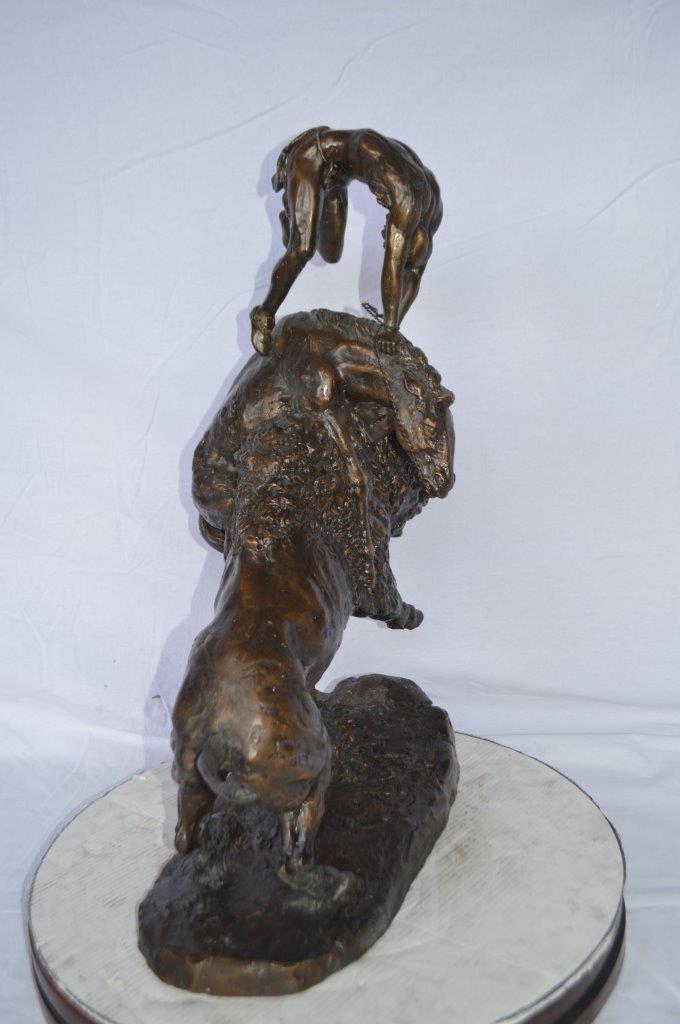 Nifao Bronze Finish Buffalo Horse Remington Inspired Sculpture - Western Decor Statue with Marble Base, Size: 21"L x 13"W x 29"H