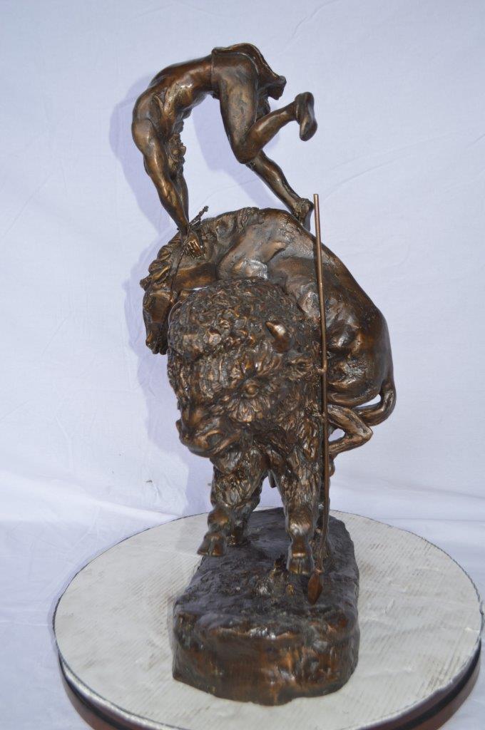 Nifao Bronze Finish Buffalo Horse Remington Inspired Sculpture - Western Decor Statue with Marble Base, Size: 21"L x 13"W x 29"H