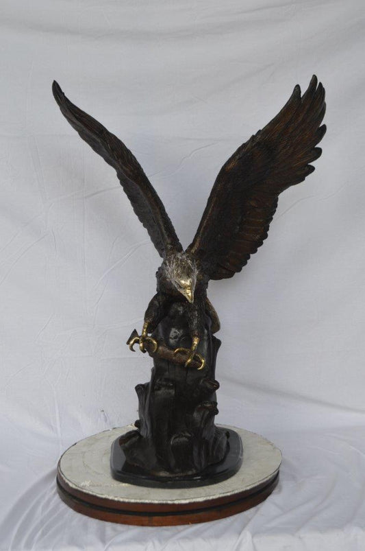 Nifao American Bald Eagle Bronze Statue - Perched Sculpture, 28"L x 18"W x 41"H