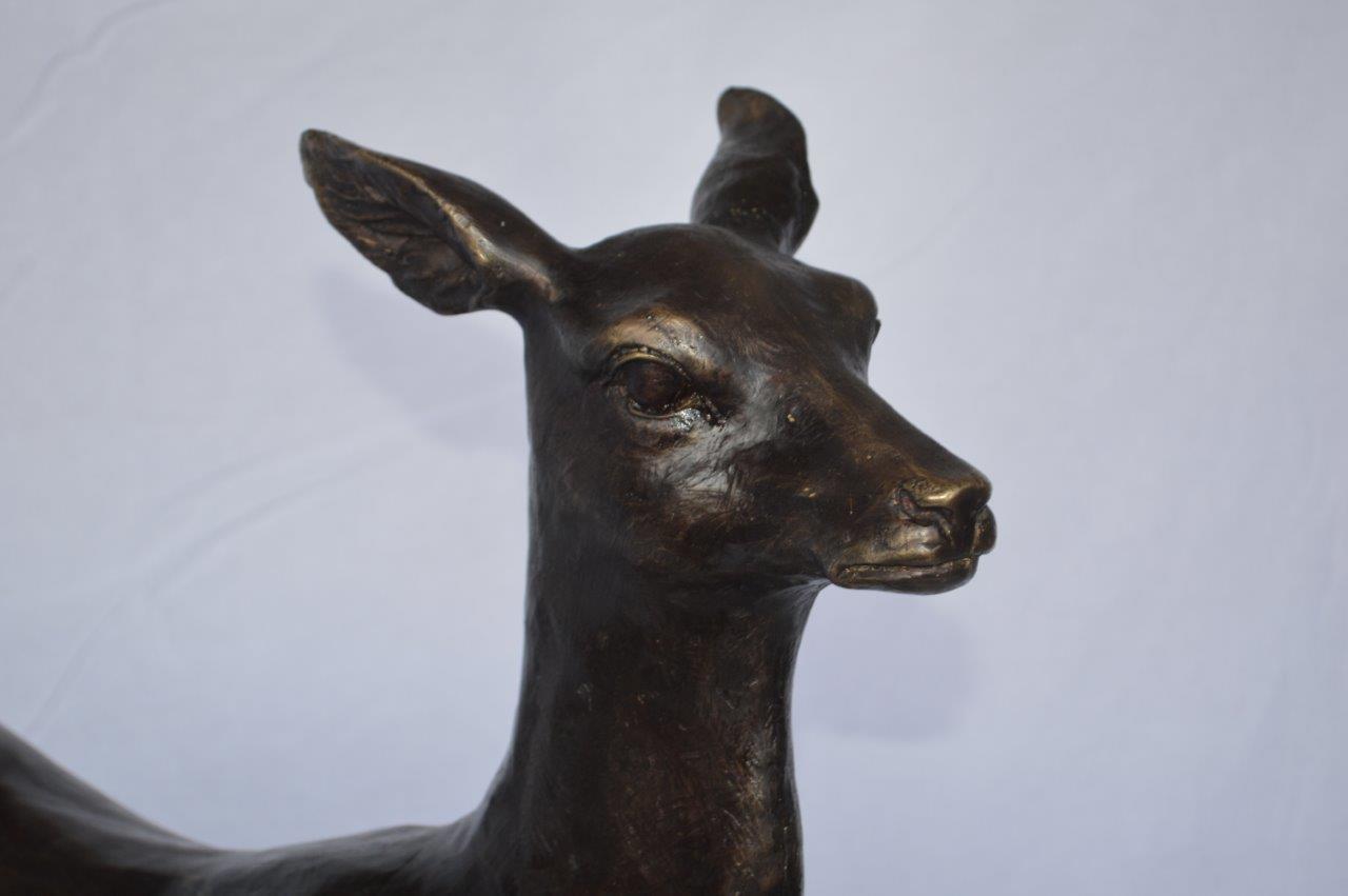 Doe - baby deer bronze statue - Size: 30"L x 8"W x 30"H.