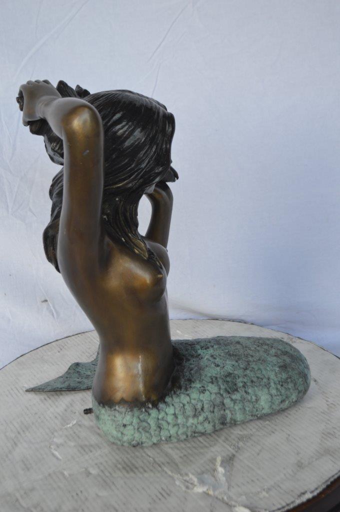Mermaid with Conch  shell bronze statue -  Size: 16"L x 17"W x 21"H.