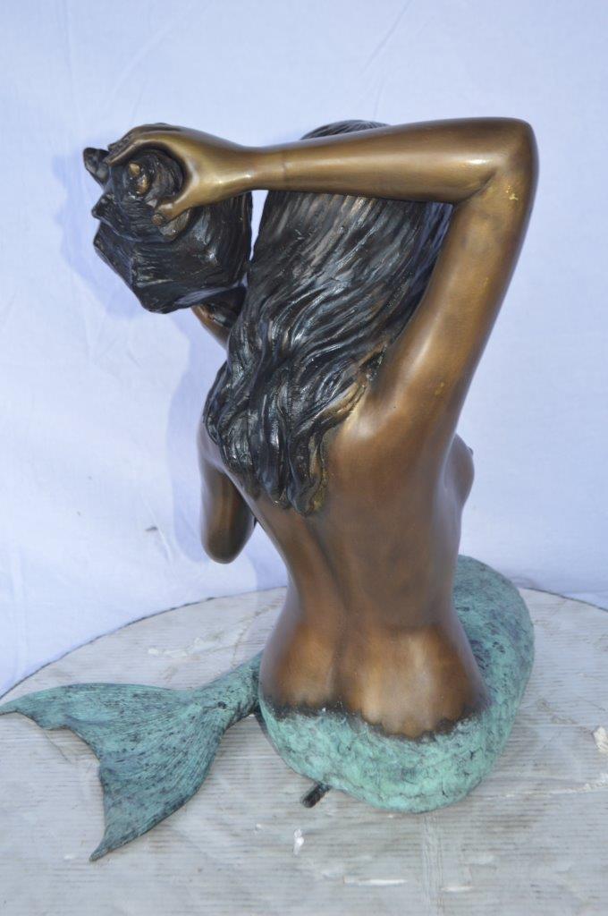 Mermaid with Conch  shell bronze statue -  Size: 16"L x 17"W x 21"H.