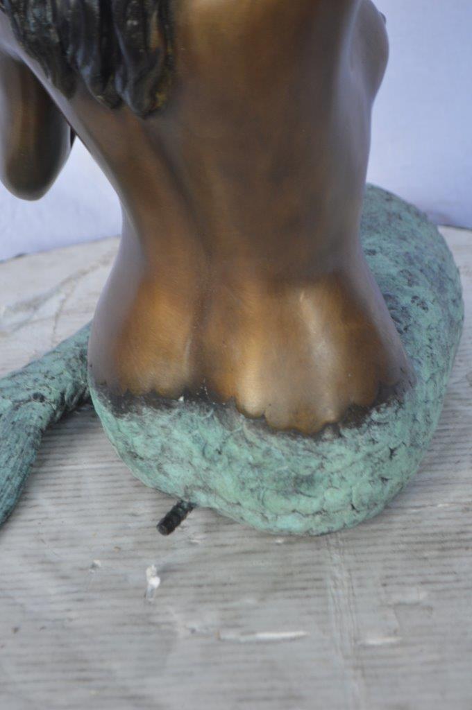 Mermaid with Conch  shell bronze statue -  Size: 16"L x 17"W x 21"H.