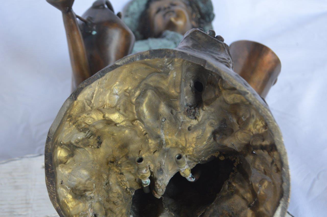 Young girl gardening bronze fountain statue - Size: 12"L x 14"W x 28"H.