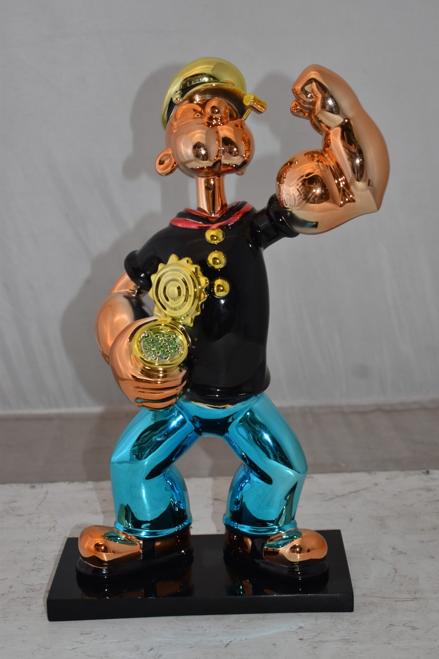 Iconic Black Popeye smaller Resin Statue Size: 11" x 6" x 17"H