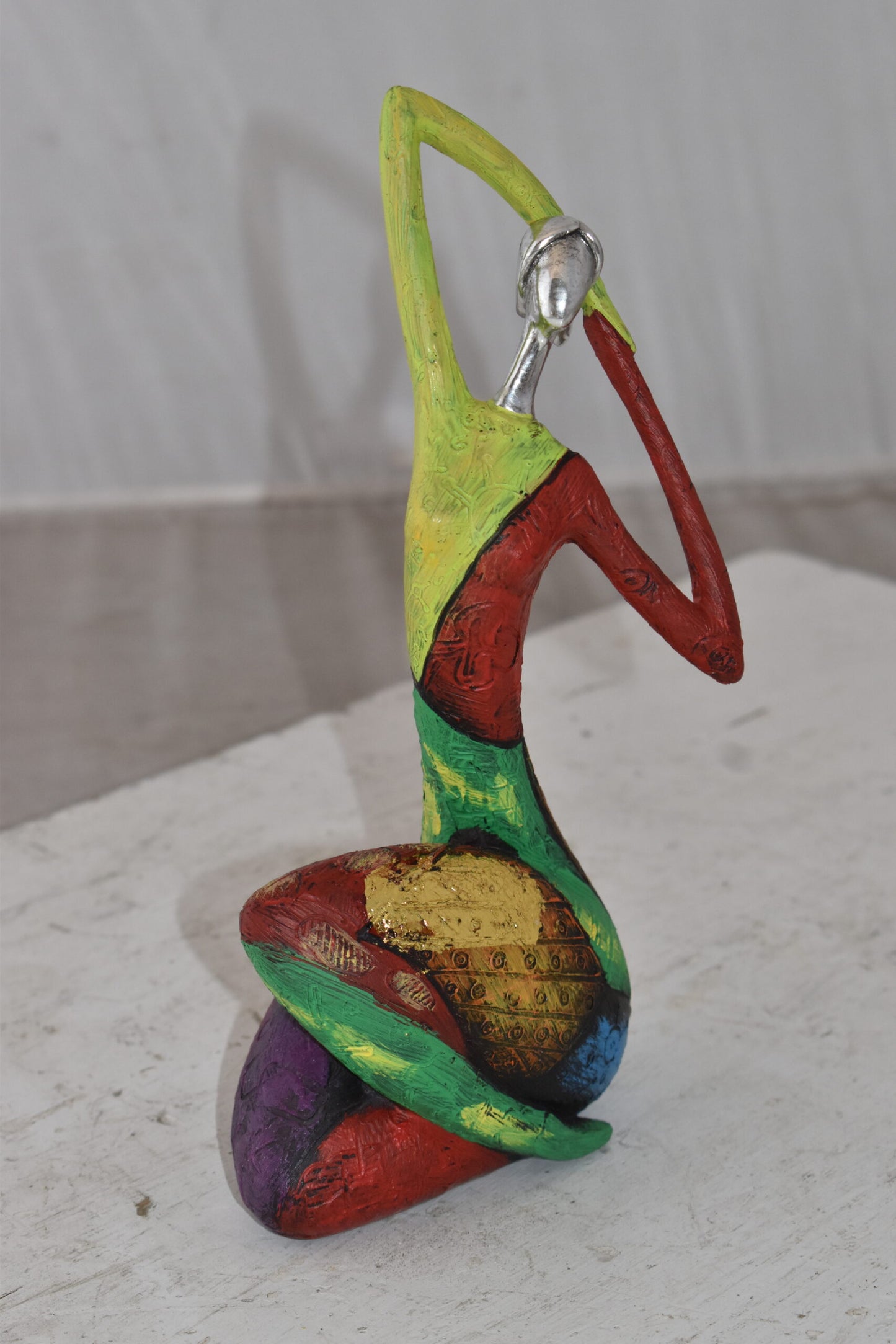 Multicolor Stretching Woman Resin Statue Size: 5" x 4" x 10"H