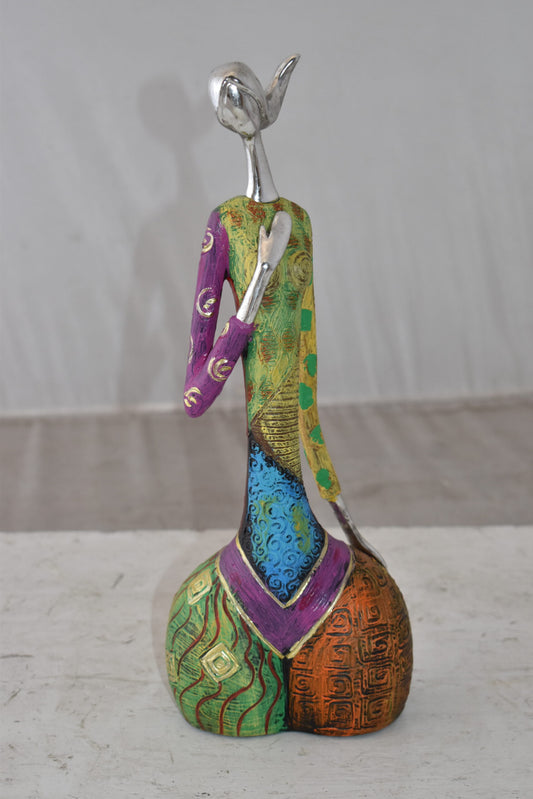 Colorful Woman with Hand On Heart Resin Statue Size: 6" x 3" x 14"H