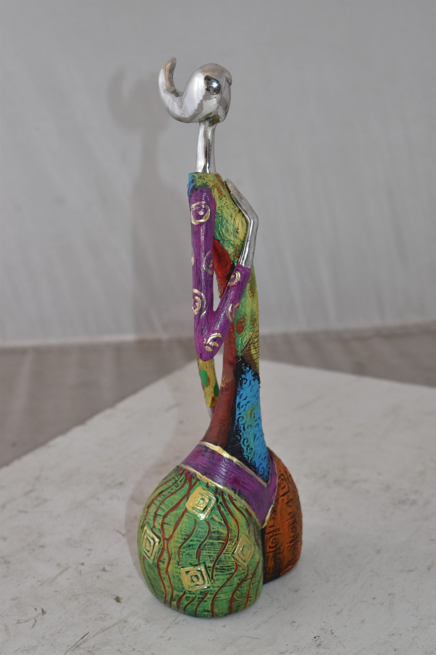 Colorful Woman with Hand On Heart Resin Statue Size: 6" x 3" x 14"H