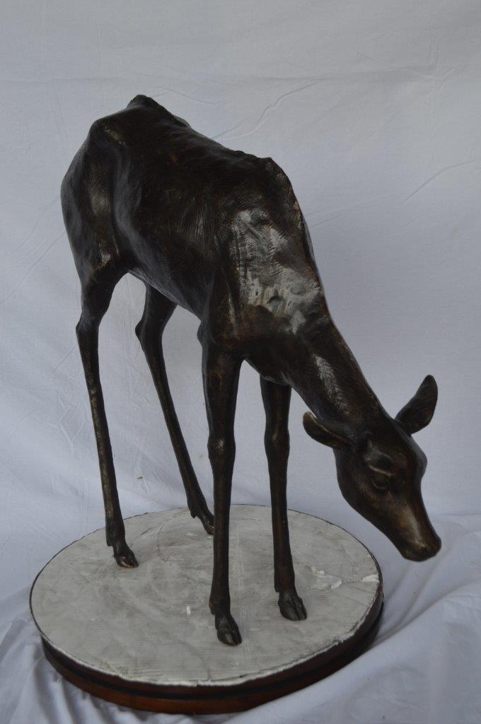 NIFAO Life Size Grazing Deer Bronze Statue – Elegant Wildlife Sculpture with Graceful Detailing for Home, Garden, or Patio Décor – 33" L x 9" W x 34" H