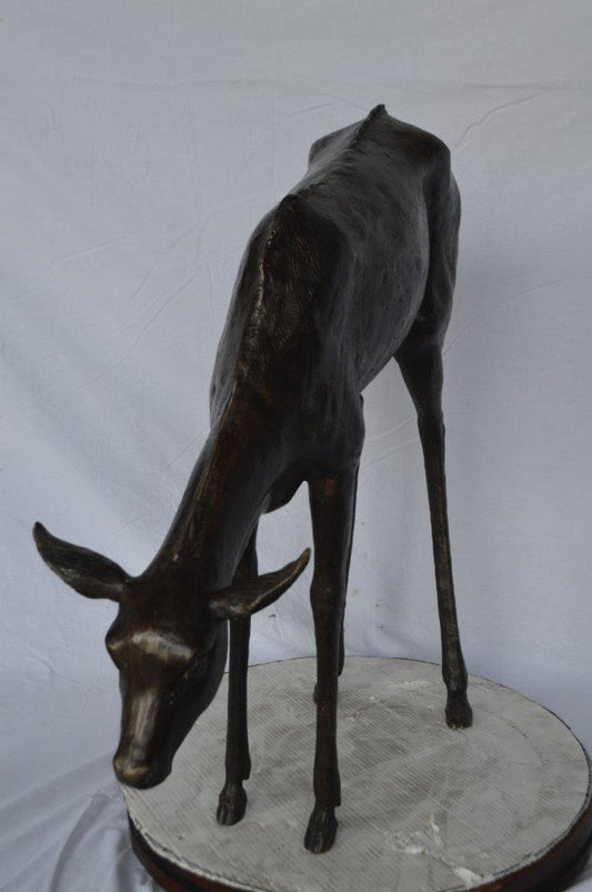 NIFAO Life Size Grazing Deer Bronze Statue – Elegant Wildlife Sculpture with Graceful Detailing for Home, Garden, or Patio Décor – 33" L x 9" W x 34" H