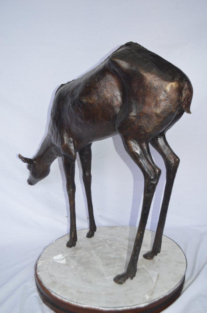 NIFAO Life Size Grazing Deer Bronze Statue – Elegant Wildlife Sculpture with Graceful Detailing for Home, Garden, or Patio Décor – 33" L x 9" W x 34" H
