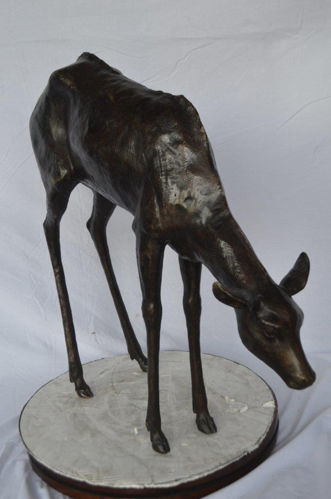 NIFAO Life Size Grazing Deer Bronze Statue – Elegant Wildlife Sculpture with Graceful Detailing for Home, Garden, or Patio Décor – 33" L x 9" W x 34" H