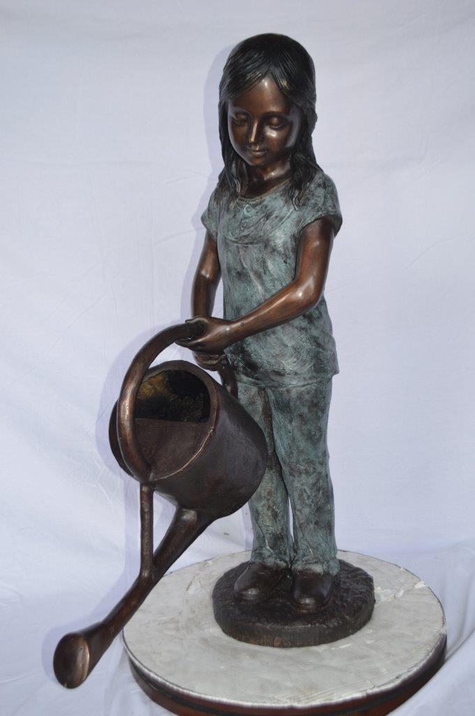 Girl gardening bronze statue - fountain -  Size: 27"L x 14"W x 41"H.