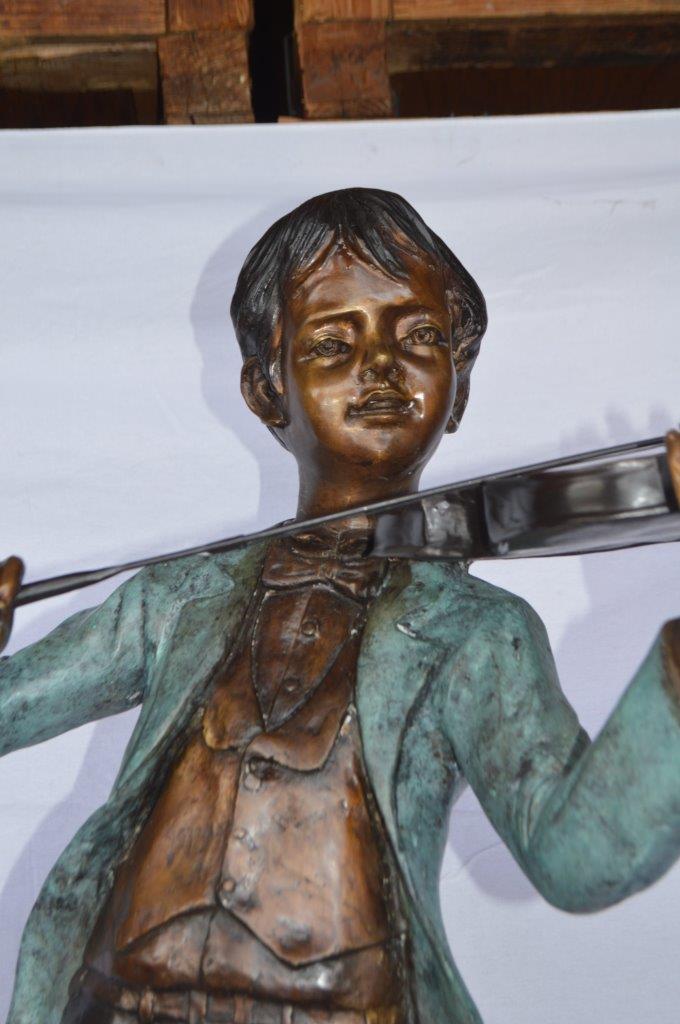 Boy playing violin large bronze statue -  Size: 31"L x 31"W x 50"H.