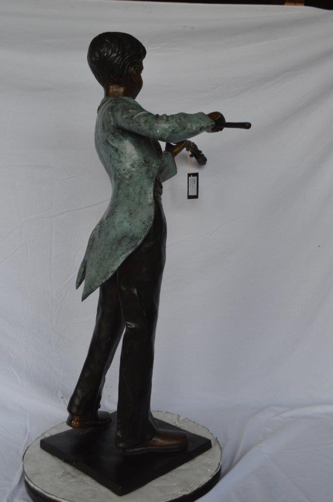 Boy playing violin large bronze statue - Size: 31"L x 31"W x 50"H.