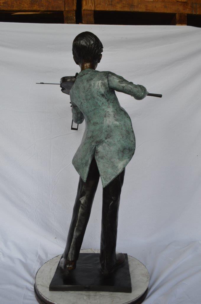 Boy playing violin large bronze statue - Size: 31"L x 31"W x 50"H.