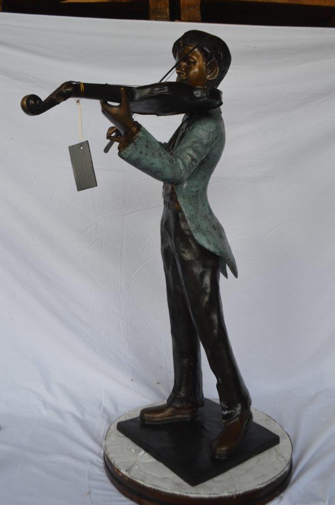 Boy playing violin large bronze statue - Size: 31"L x 31"W x 50"H.