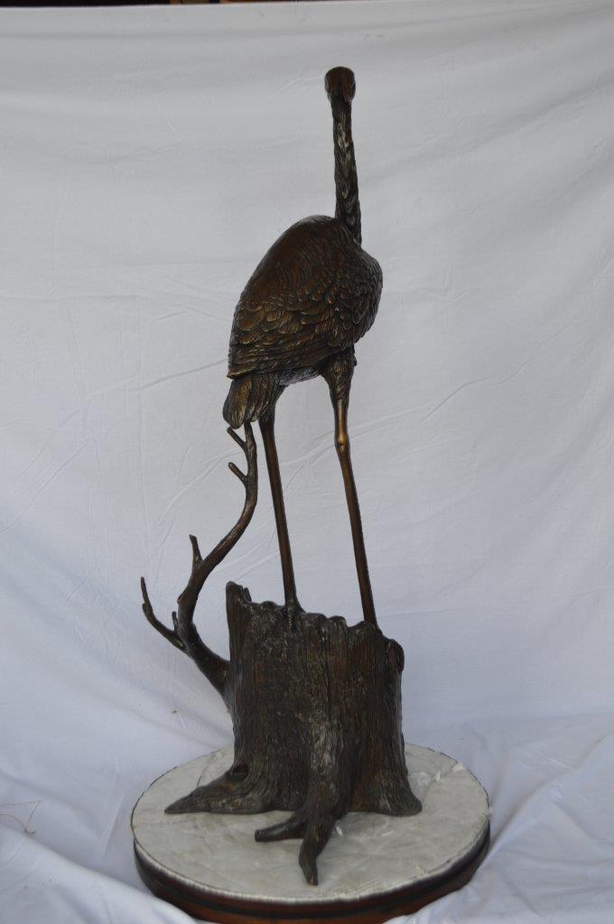 Great blue heron perched bronze statue Fountain -  Size: 22"L x 21"W x 49"H.