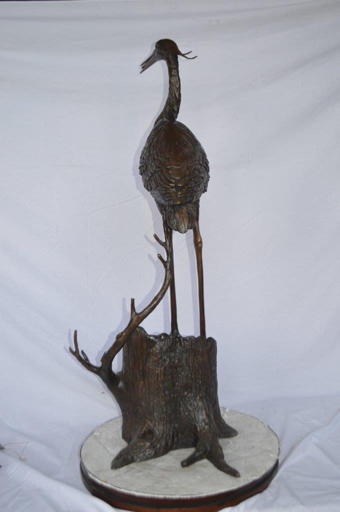 Great blue heron perched bronze statue Fountain - Size: 22"L x 21"W x 49"H.