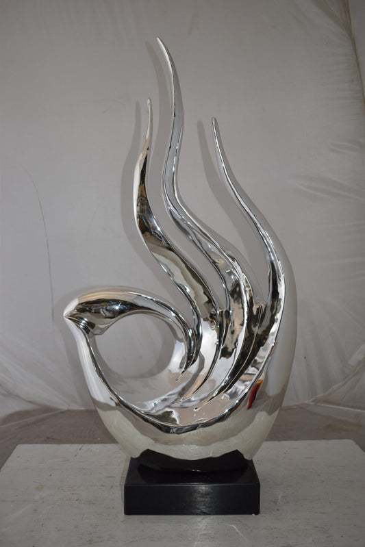 Unique Abstract Silver Finish Resin Statue Size: 19" x 11" x 36"H