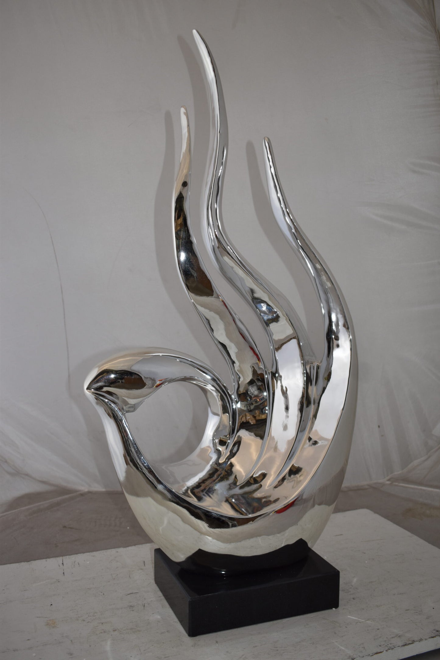 Unique Abstract Silver Finish Resin Statue Size: 19" x 11" x 36"H