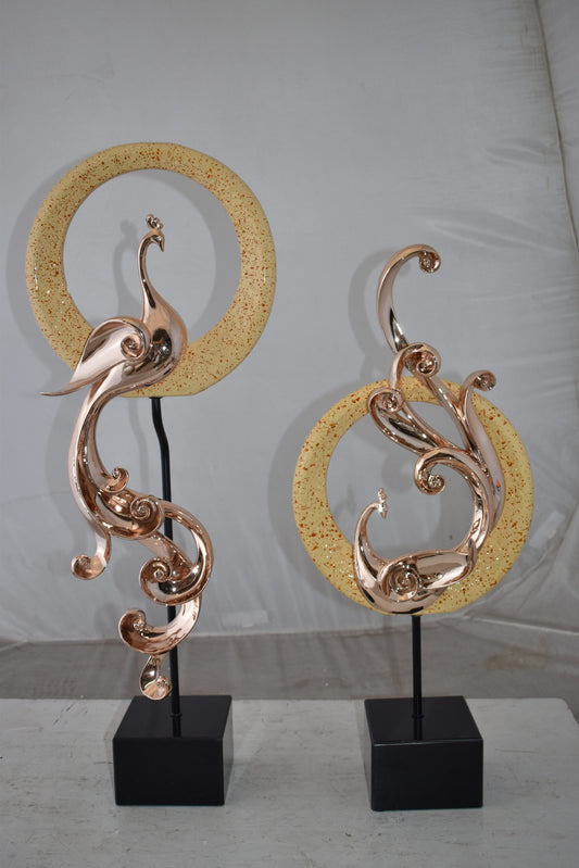 Set of Graceful Rose Gold Finished Peacocks Resin Statue Size: 11" x 6" x 28"H