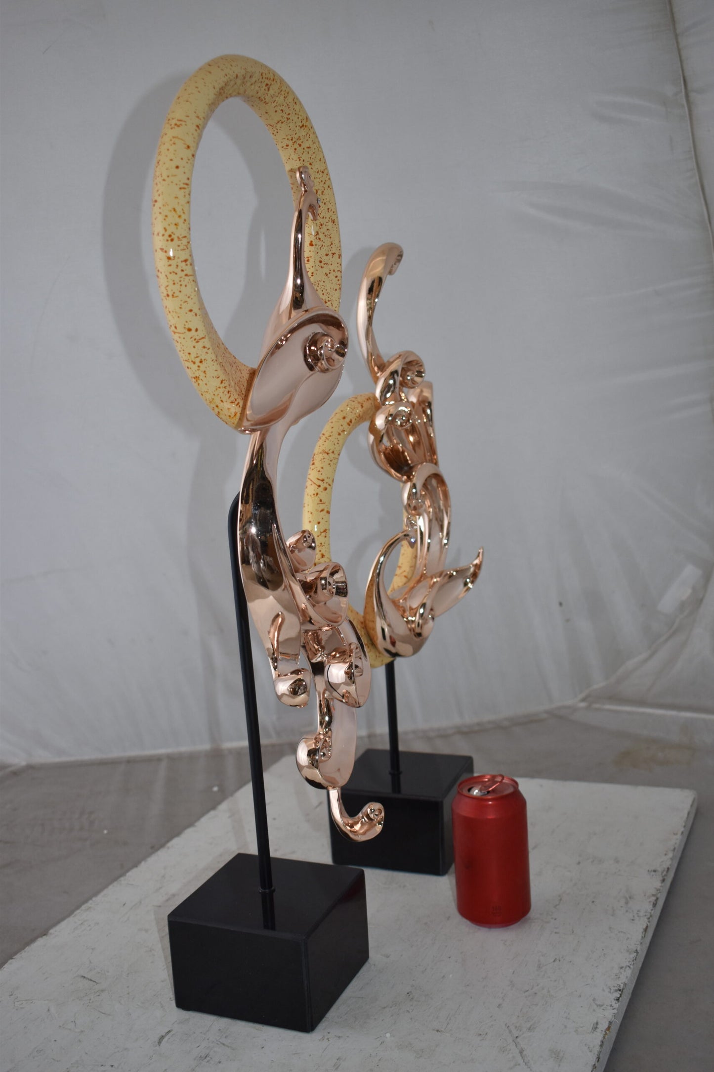 Set of Graceful Rose Gold Finished Peacocks Resin Statue Size: 11" x 6" x 28"H