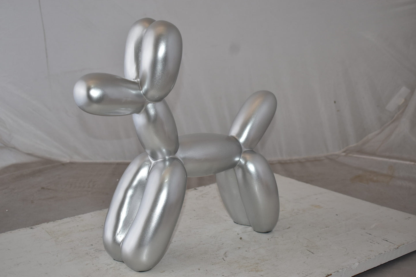 Silver Finish Balloon Dog Statue Made of Resin Size: 16" x 6" x 15"H